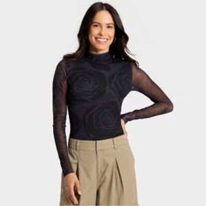 Selena Gomez Black Rose Mesh Bodysuit